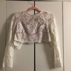 White lace crop open back top